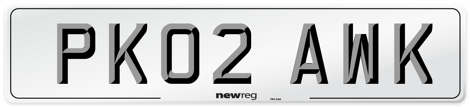PK02 AWK Number Plate from New Reg